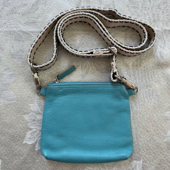 LEVENGER Small Blue Leather Crossbody Purse Bag Removeable Strap - Picture 1 of 11
